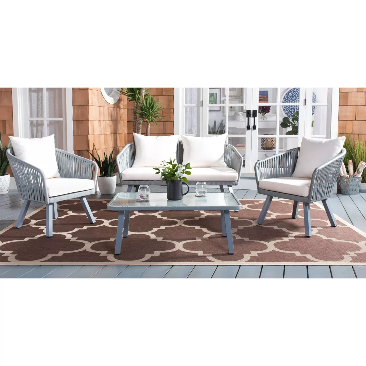 Jorda 4pc Rope Living Set - Gray/Beige - Safavieh