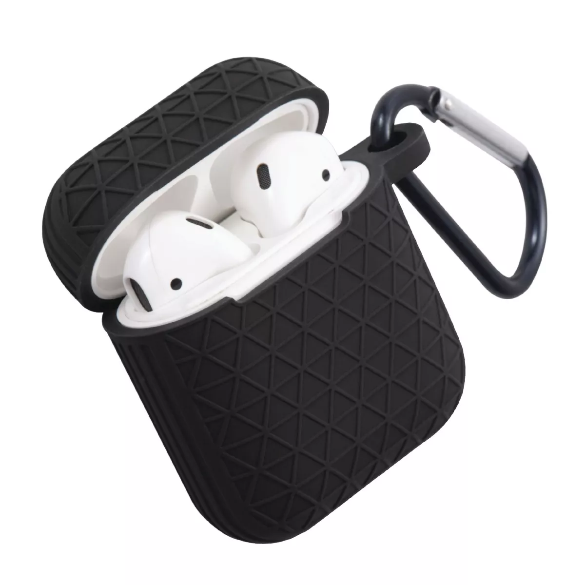 Insten Honeycomb Textured Pattern Case For AirPods 1 & 2, Soft Silicone Skin Cover with Keychain, Black