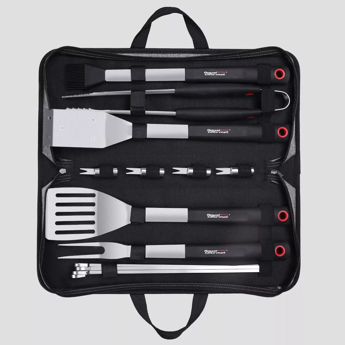 Royal Gourmet 14pc Stainless Steel Grill Accessories Set and Barbecue Tool Kit Gray