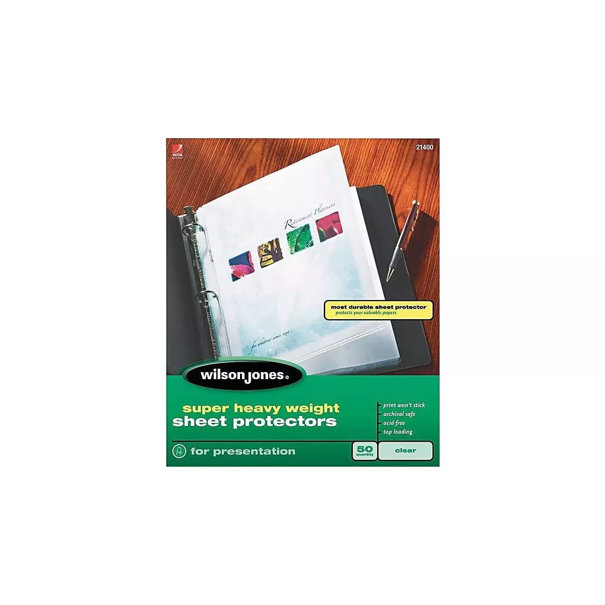 Wilson Jones Top-Loading Super Heavy Sheet Protectors Nonglare Finish Letter 50/Box 21401