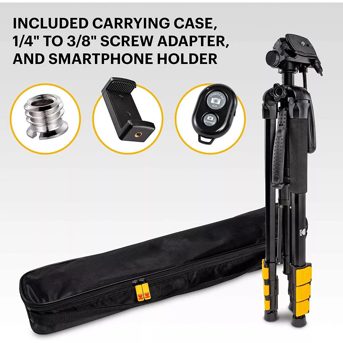 KODAK PhotoGear 2-in-1 Tripod & Monopod with Remote | Lightweight 70” 4-Section Flip-Lock, Converts to 64.5” Monopod | QuickRelease Plates 3-Way Swivel Head Bubble Level Bonus Tripod E-Guide & Case
