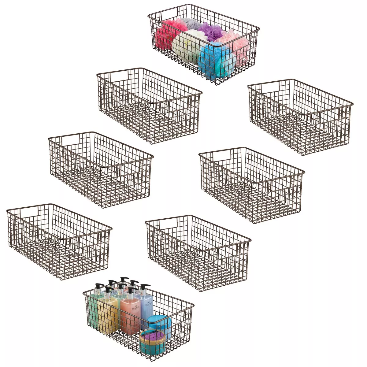 mDesign Metal Bathroom Storage Organizer Basket, 8 Pack - Bronze
