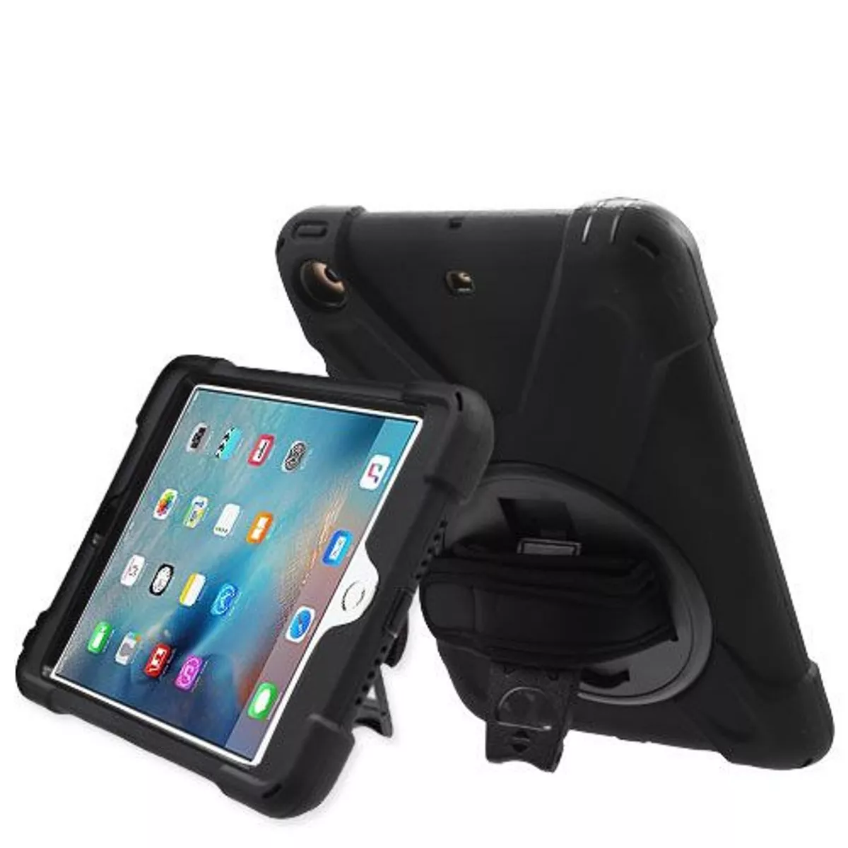 MYBAT For Apple iPad Mini 1/2/3 Black Wristband Hard Rubberized Case Cover w/stand