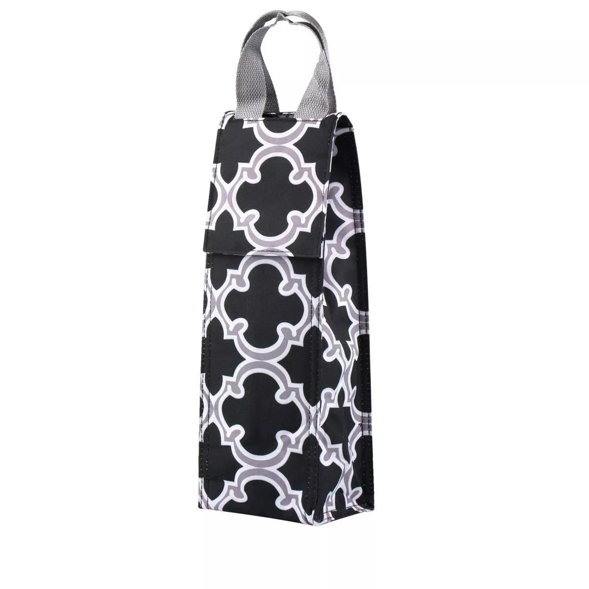Zodaca Thermal Insulated Lightweight Wine Tote, Black Quadrefoil