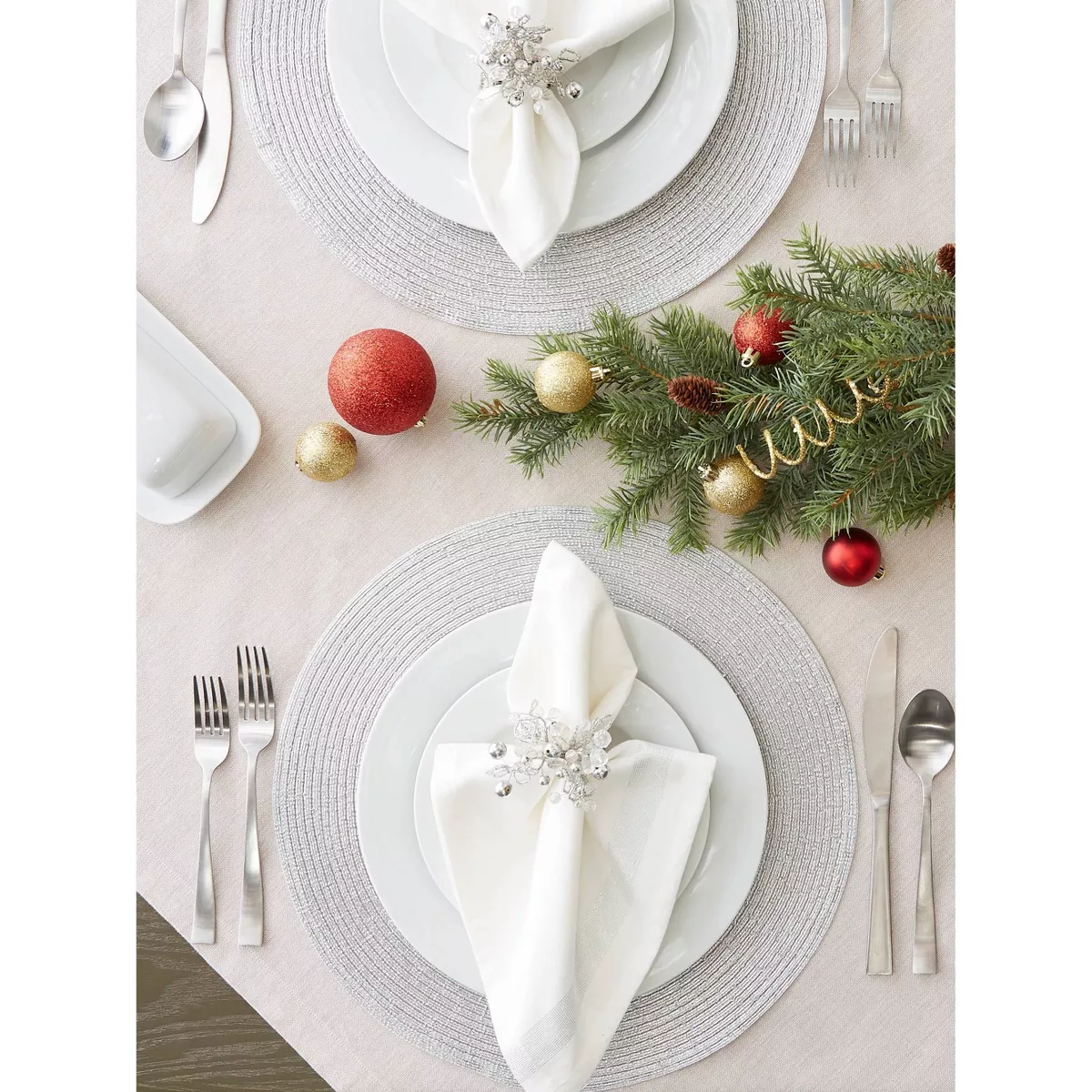 Set of 4 Metallic Round Woven Placemat Silver - Design Imports
