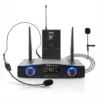 Pyle PDWM1988B Compact Wireless Portable PA Microphone Receiver Base System with Belt Pack Transmitter, Lavalier and Headset Microphones, Black