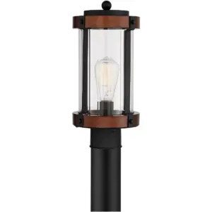 Franklin Iron Works Rustic Industrial Outdoor Post Light Fixture Black Dark Wood 13 3/4