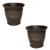 Suncast Atlin 18 Inch Resin Round Decorative Flower Pot Planter, Java (2 Pack)