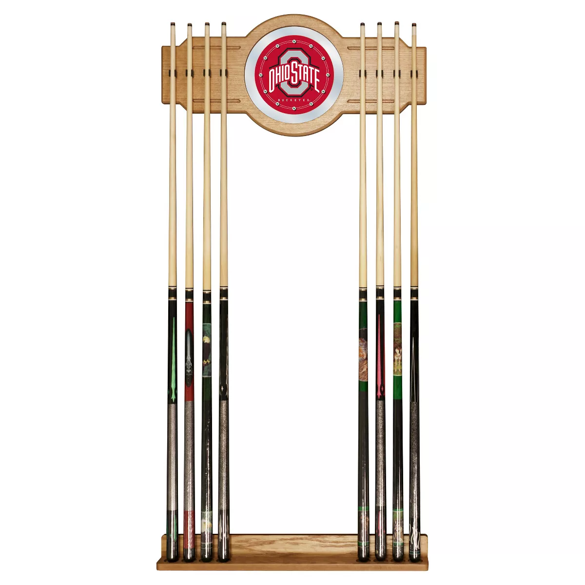 NCAA Ohio State Buckeyes Wood & Mirror Wall Cue Rack 2pc