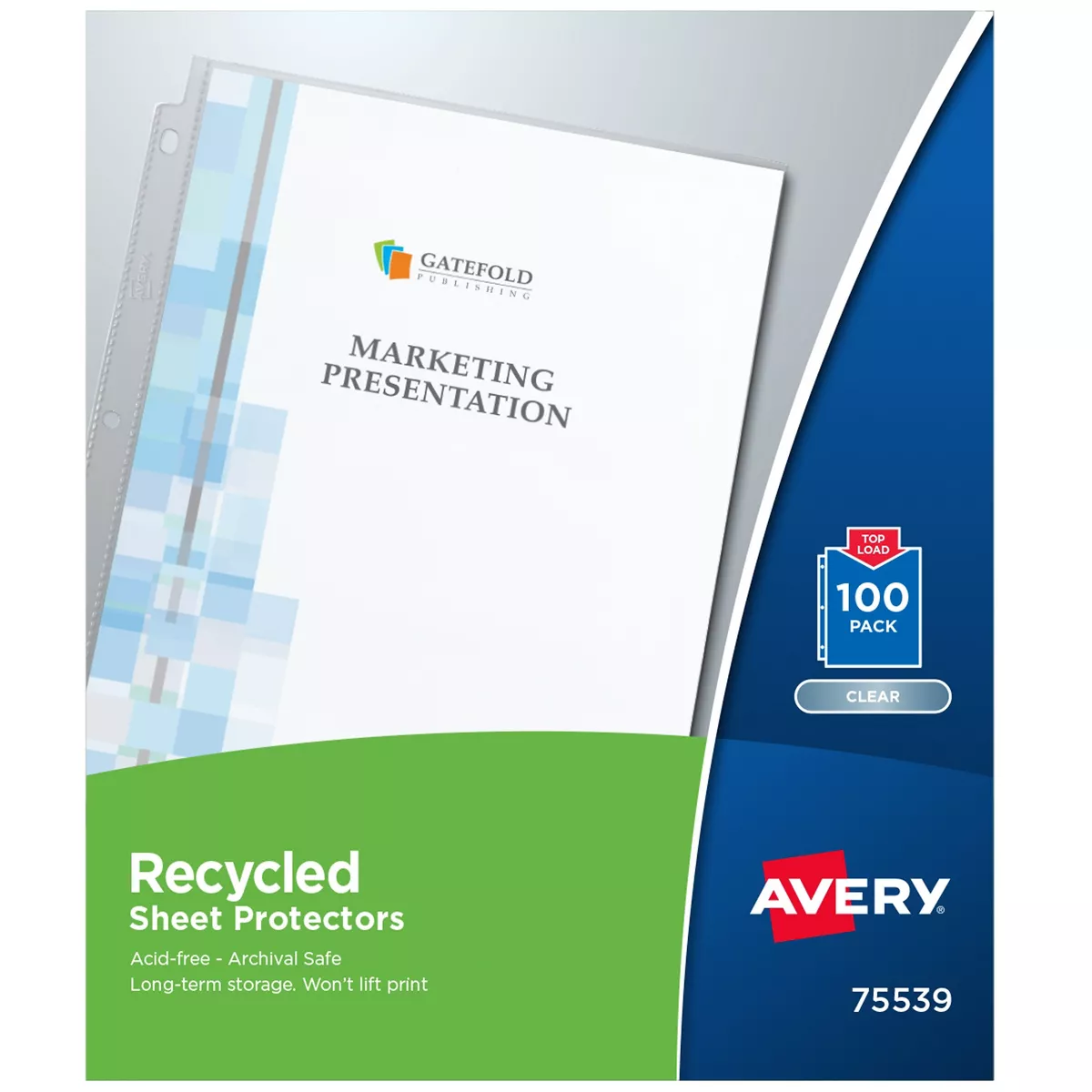 Avery Top-Load Recycled Polypropylene Sheet Protector Clear 100/Box 75539