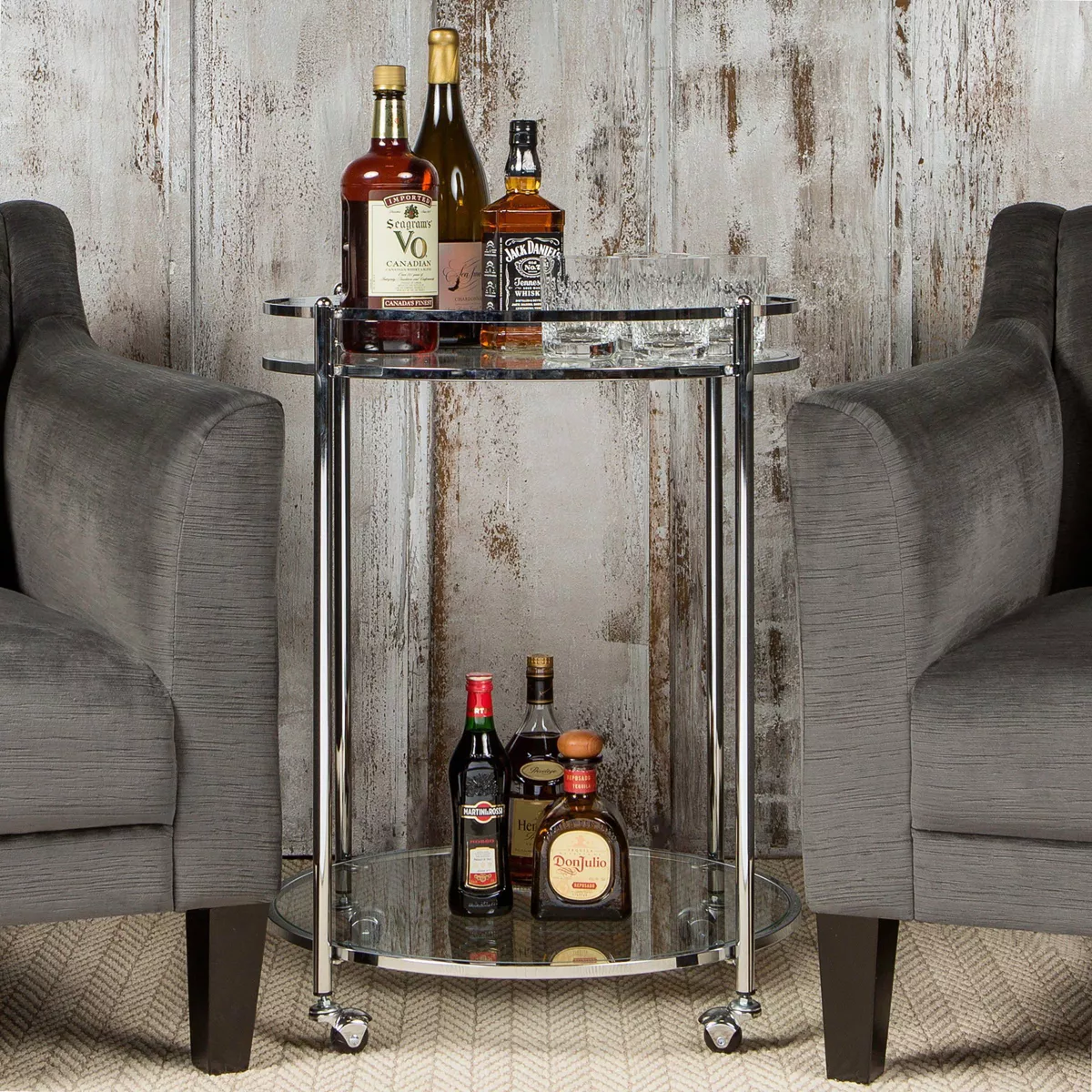 Veranda Round Bar Cart with Clear Glass Chrome - Studio Designs Home
