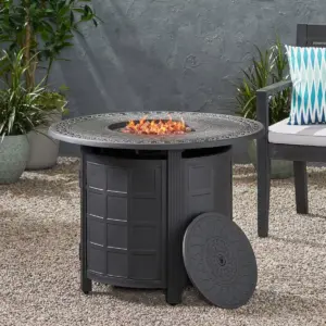 Boulder Outdoor Round Aluminum Fire Pit - Matte Black - Christopher Knight Home