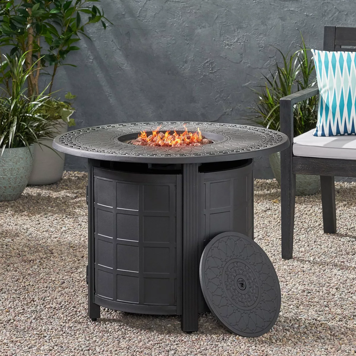 Boulder Outdoor Round Aluminum Fire Pit - Matte Black - Christopher Knight Home