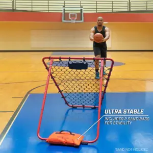GoSports Basketball Rebounder with Adjustable Frame Indoor Outdoor Individual or Team Training Tool Folds Flat for Storage and Transport, Red