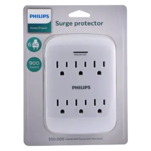 Philips 6-Outlet Surge Protector Wall Tap, White