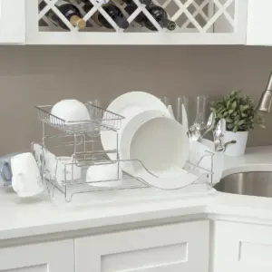 Home Basics Chrome Plated Steel 2 Tier Deluxe Dish Drainer