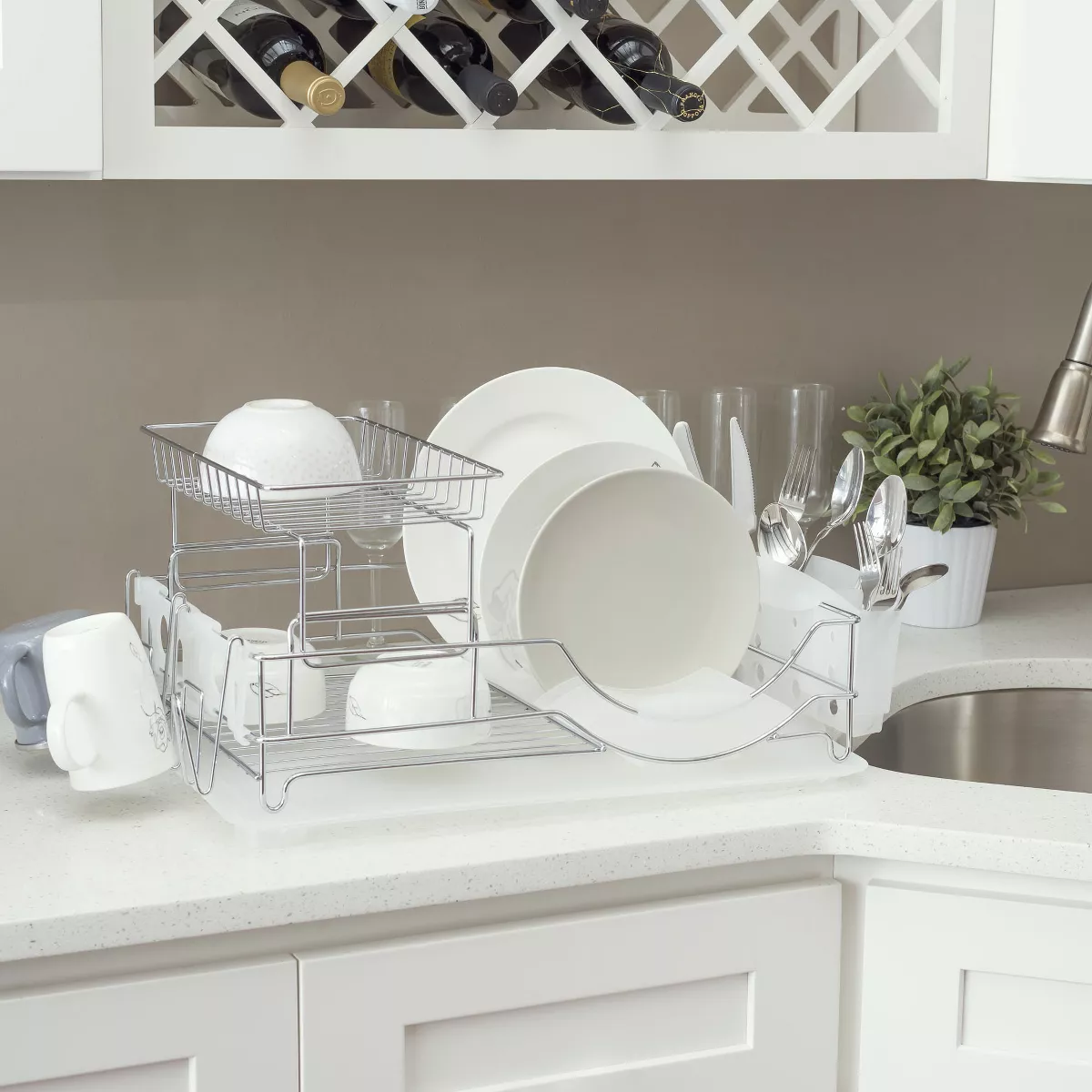 Home Basics Chrome Plated Steel 2 Tier Deluxe Dish Drainer