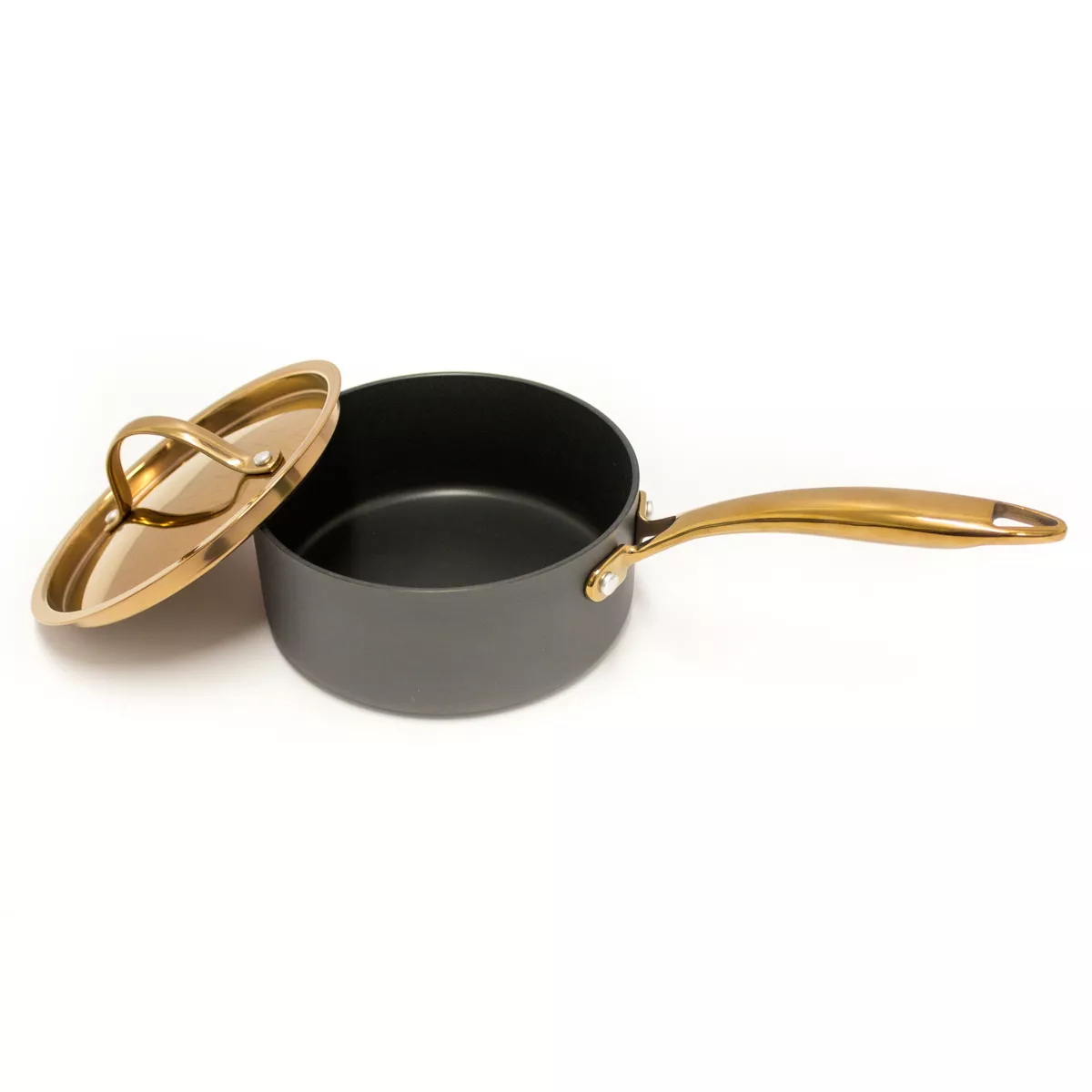 BergHOFF Ouro Black Hard Anodized 8Pc Chefs Set, Rose Gold Handles