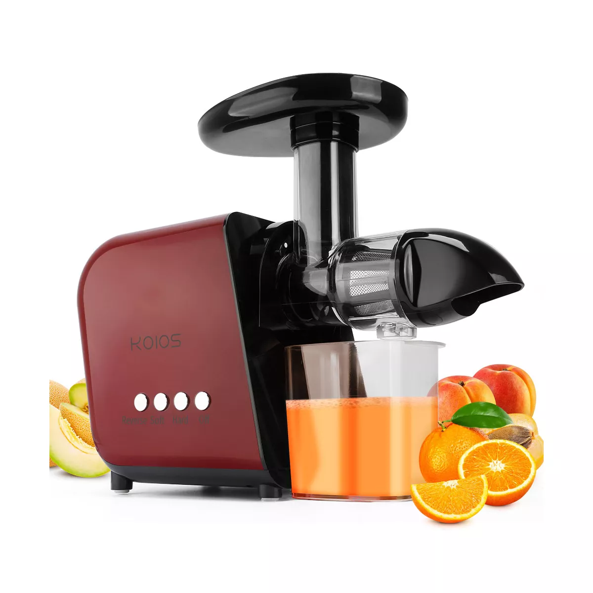 KOIOS B5100 Masticating Vegetable & Fruit Juicer Machine Kitchen Appliance with Slow Squeeze Technology and Reversible Motor, Red/Black