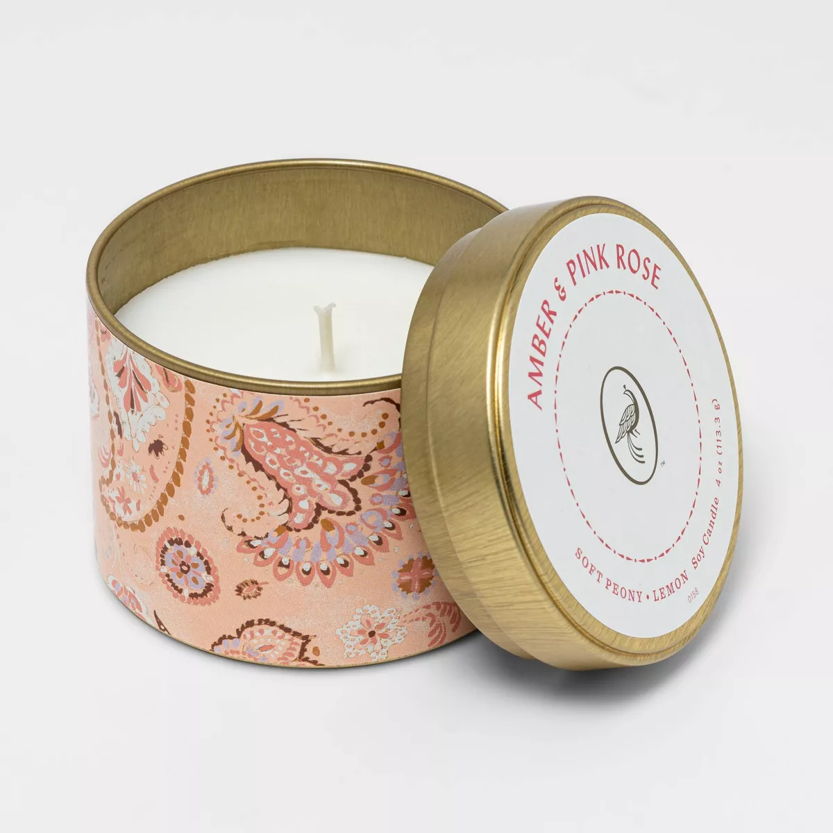 4oz Mini Patterned Tin Amber PInk Rose Candle - Opalhouse™