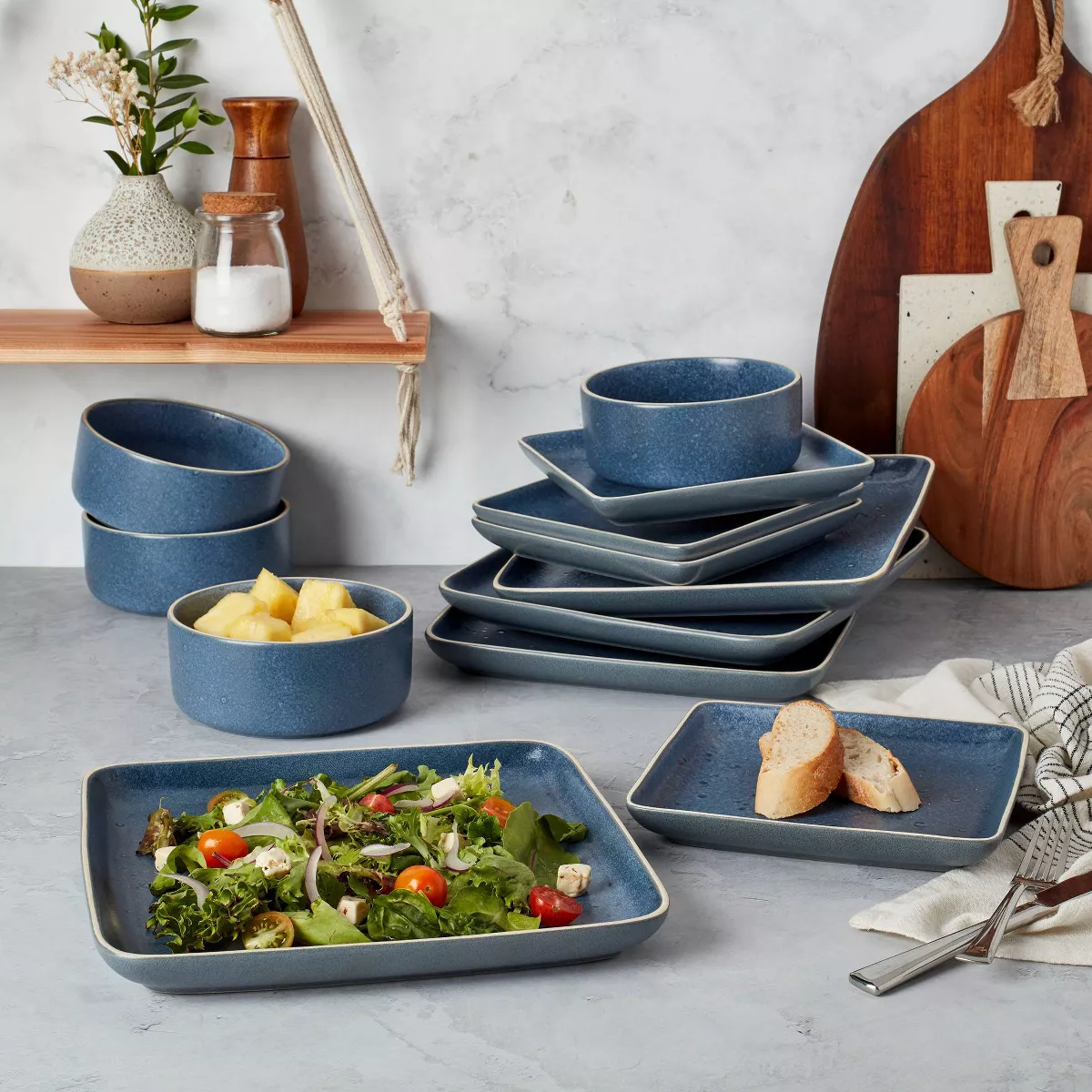 12pc Madison Dinnerware Set Blue - Tabletops Gallery