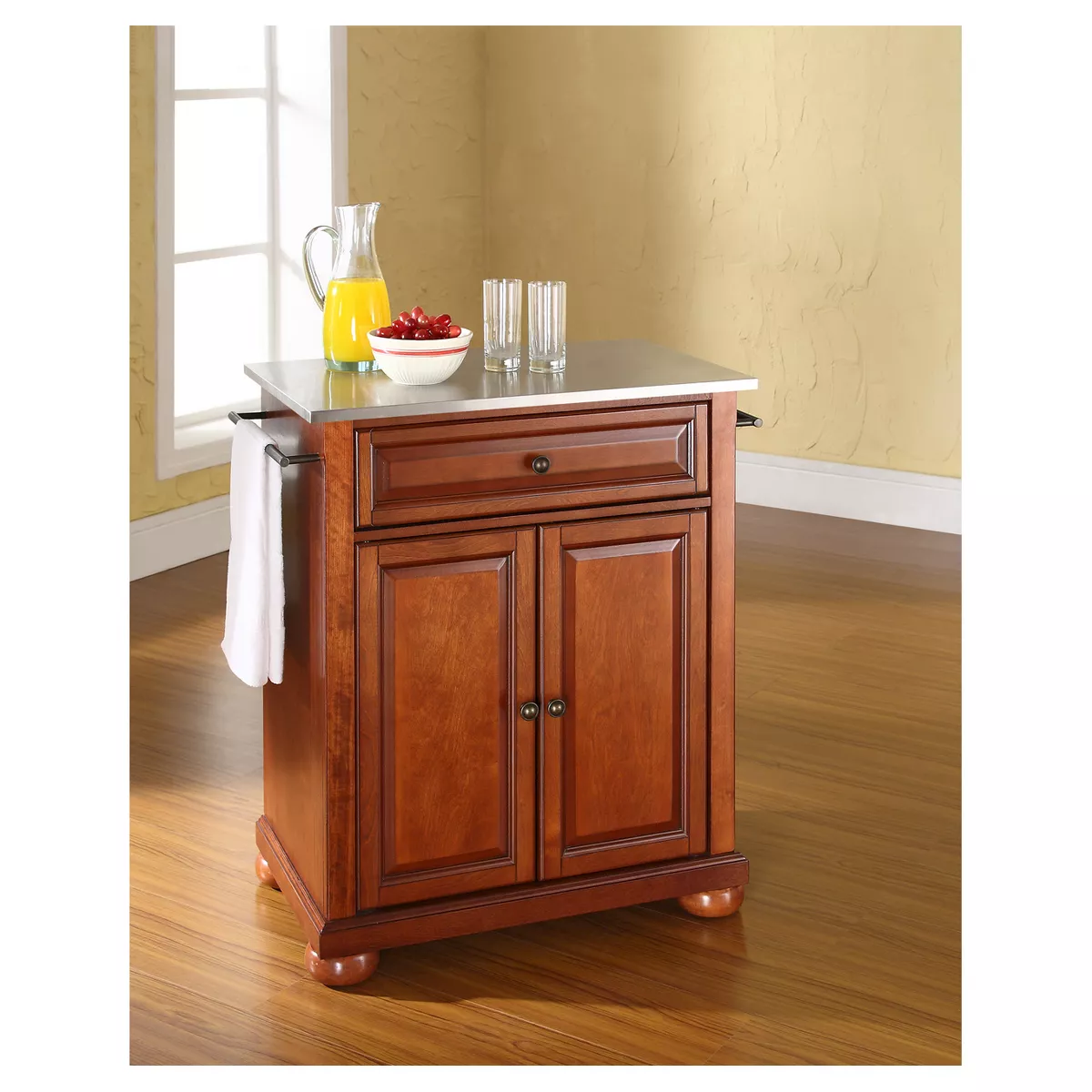 Alexandria Stainless Steel Top Portable Kitchen Island - Classic Cherry - Crosley