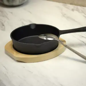 Gibson Home Campton 5.3 Inch Mini Round Cast Iron Frying Pan with Wooden Base