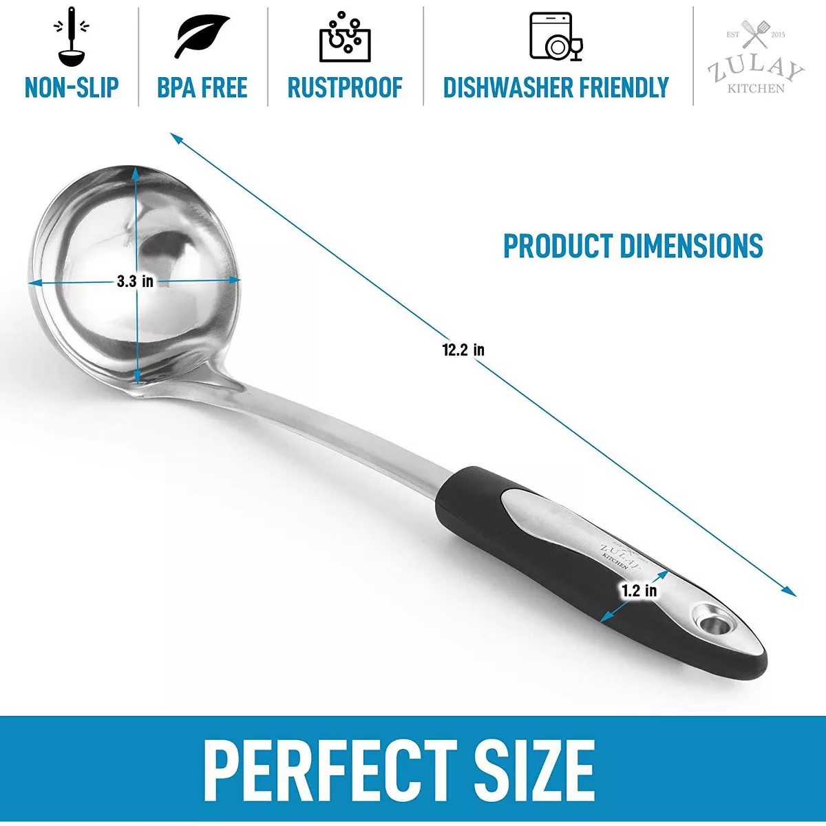 Zulay Kitchen Stainless Steel Soup Ladle For Cooking, Gravy, Sauces, and More