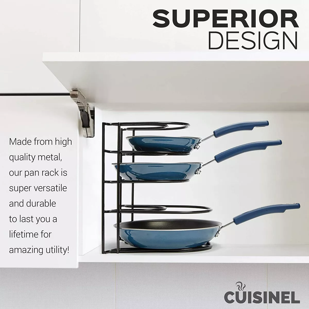 Cuisinel Heavy Duty Steel Construction Extra Large 5 Pan and Pot Organizer 5 Tier Rack, 12.2 inch, Black