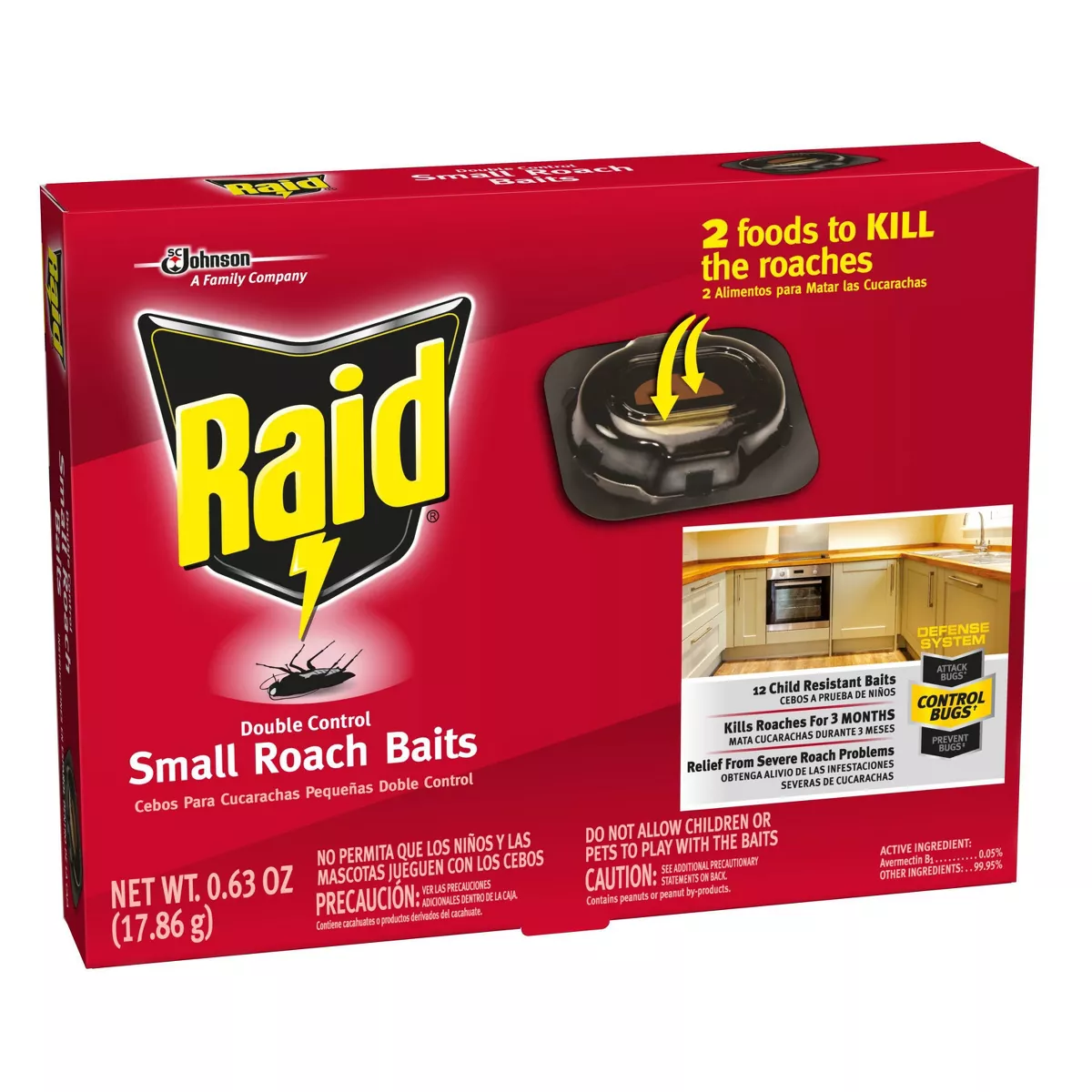 Raid Double Control Small Roach Baits - 0.63oz/12ct