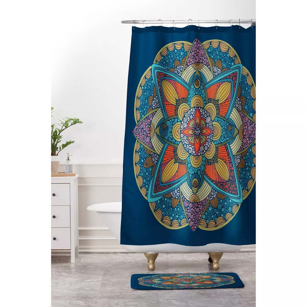 Valentina Ramos Peony Shower Curtain Blue - Deny Designs