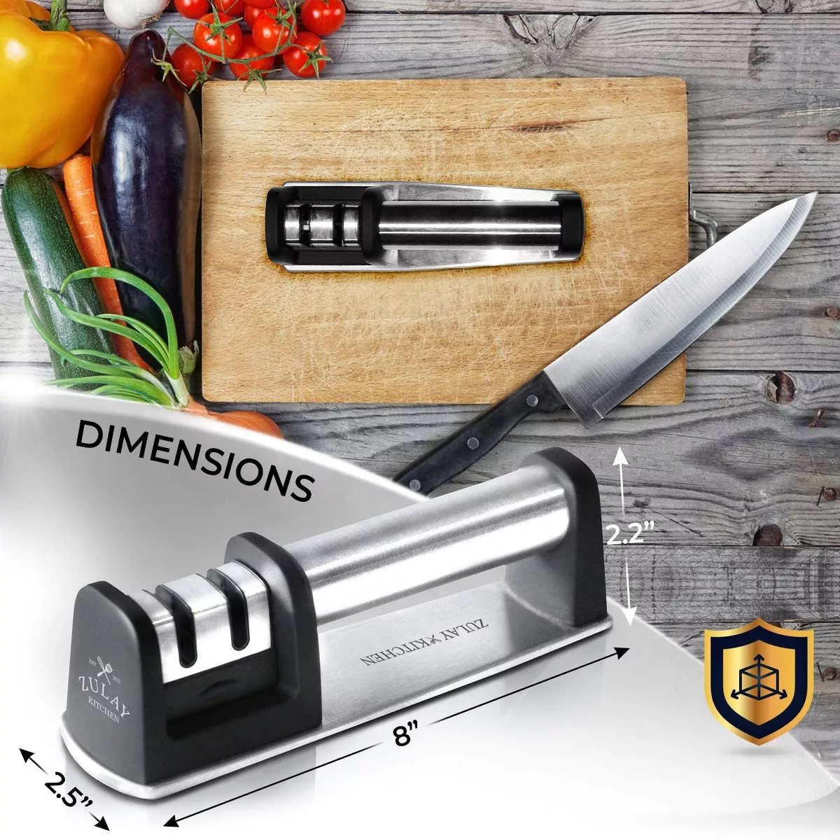 Zulay Kitchen Knife Sharpener with Glove - 2 Stage