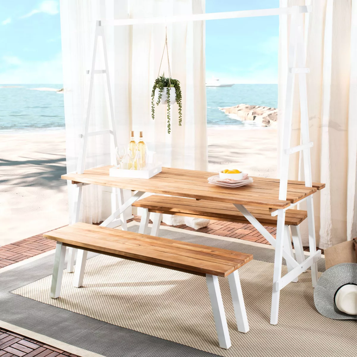 Willamy 3pc Dining Set - Natural/White - Safavieh