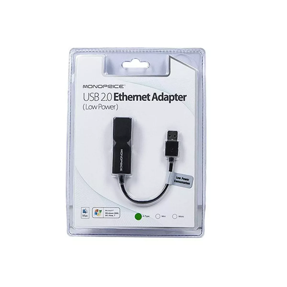 Monoprice Low Power USB 2.0 Fast Ethernet Adapter For PC, Mac Desktop Or Laptop Computer, Supports Full & Half-Duplex Operations