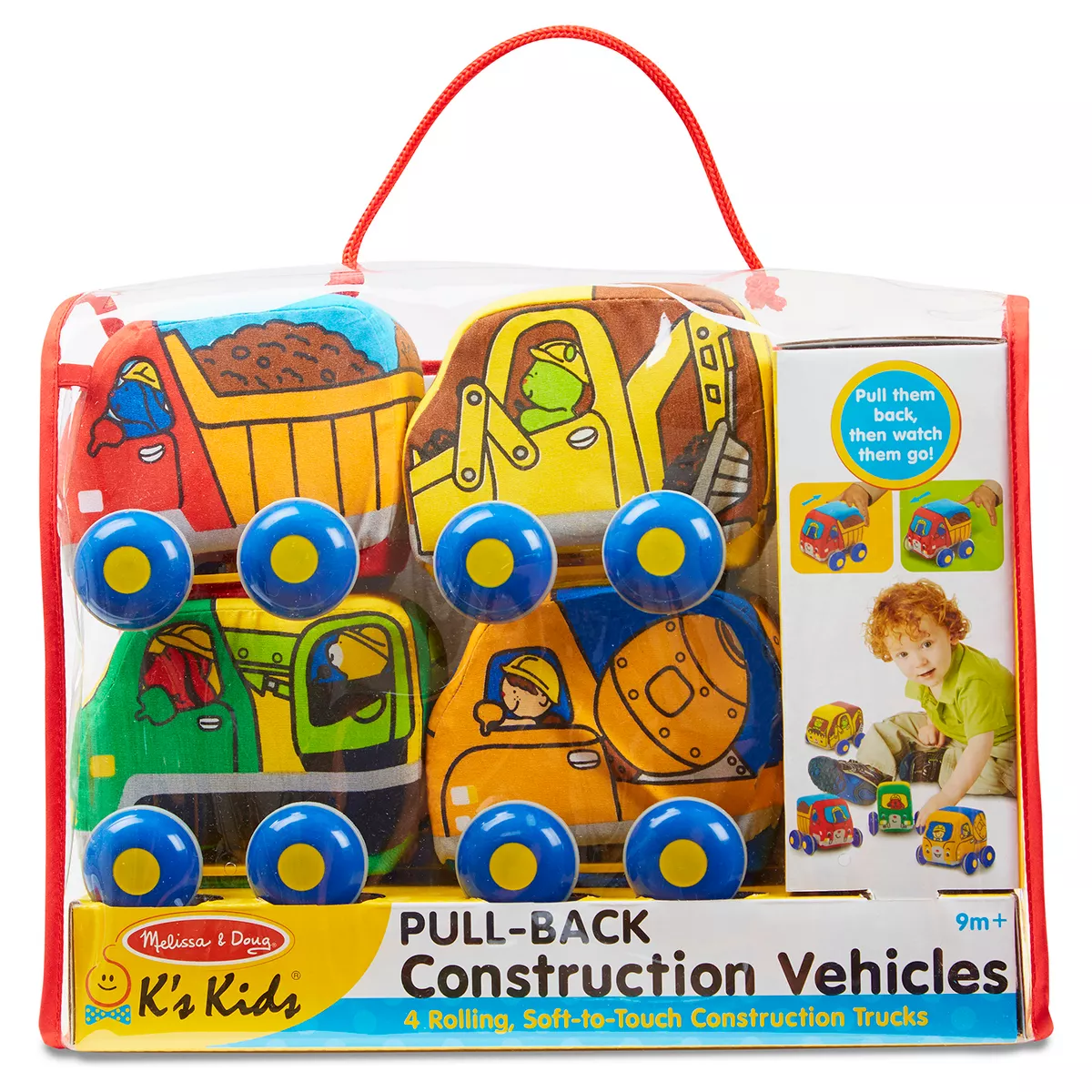 Melissa & Doug Pull-Back Construction Vehicles - Soft Baby Toy Play Set of 4 Vehicles