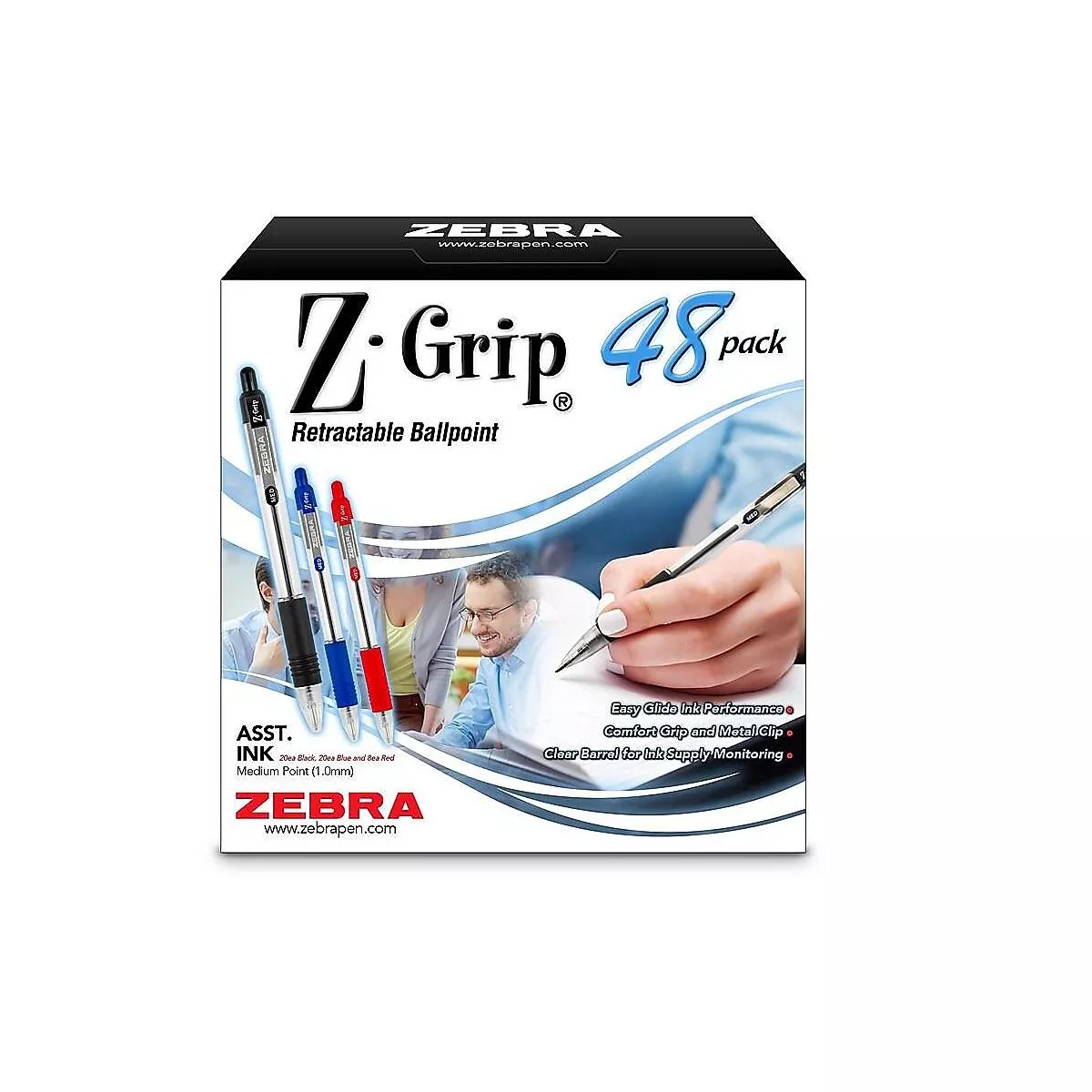 ZEBRA PEN CORP. Z-Grip Retractable Ballpoint Pen Assorted Ink Medium 48/Pack 22048