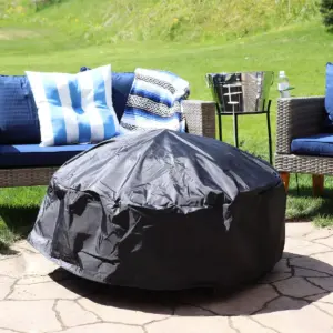 Sunnydaze Outdoor Heavy-Duty Weather-Resistant PVC and 300D Polyester Round Fire Pit Cover with Drawstring and Toggle Closure - 36