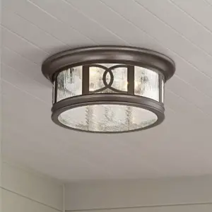 John Timberland Modern Outdoor Ceiling Light Fixture Mission Oil Rubbed Bronze Drum 12