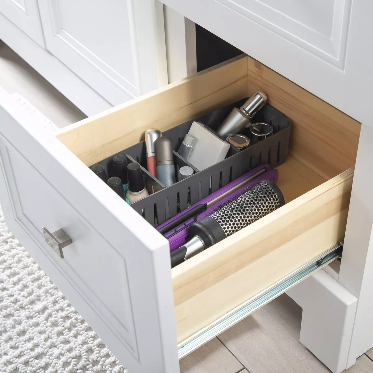 Simplify Slim Stackable Organizer Bin with Adjustable Dividers Gray