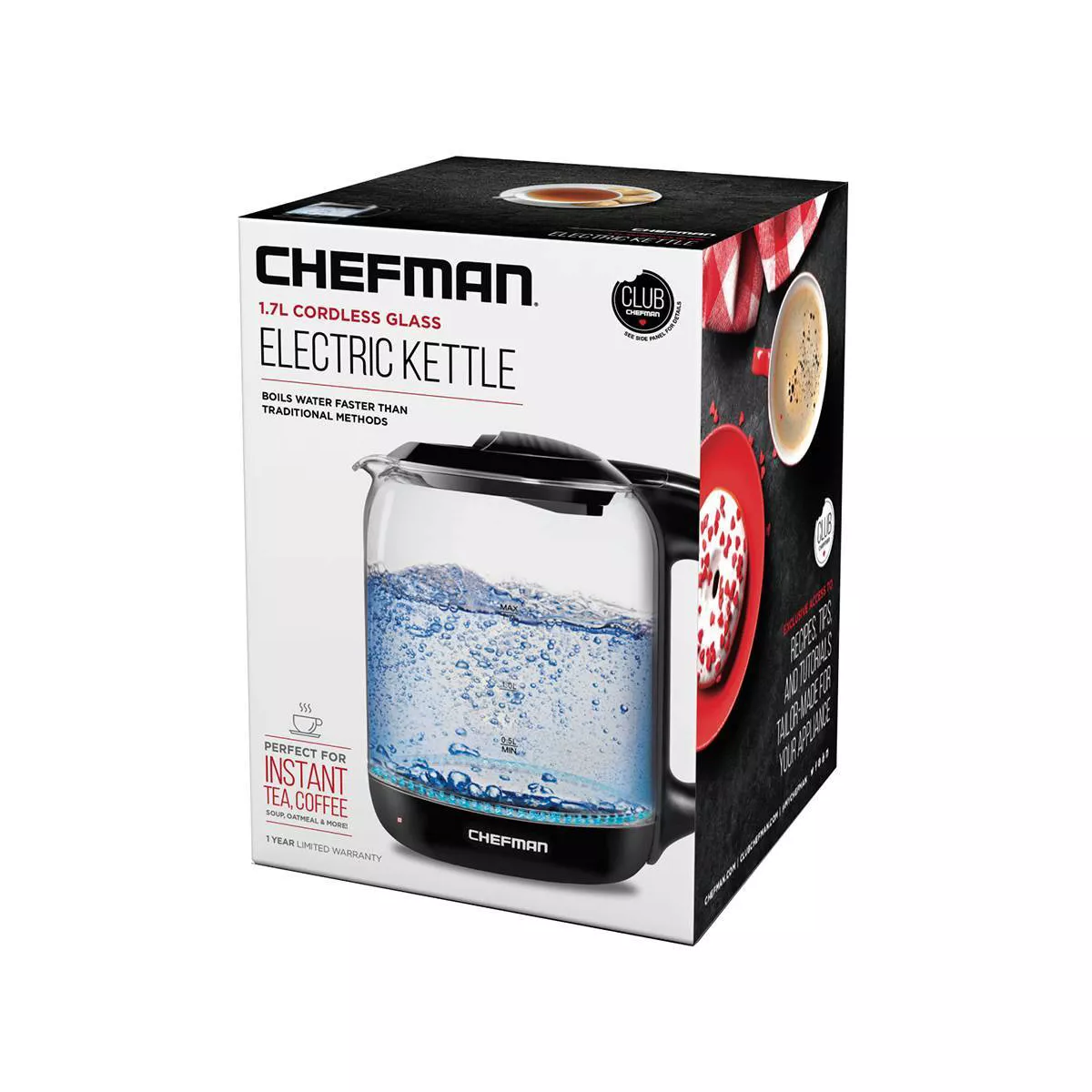 Chefman 1.7L Glass Electric Kettle - Clear