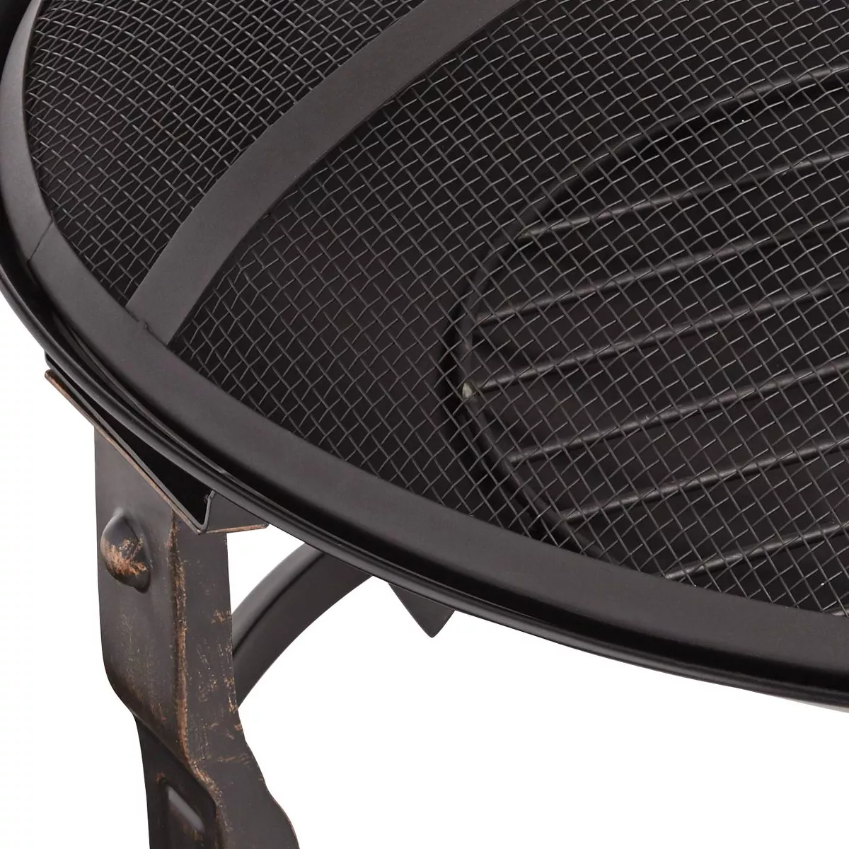 John Timberland Black Iron Outdoor Fire Pit Round 24" Steel Wood Burning with Spark Screen and fire Poker for Outside Backyard Patio Camping