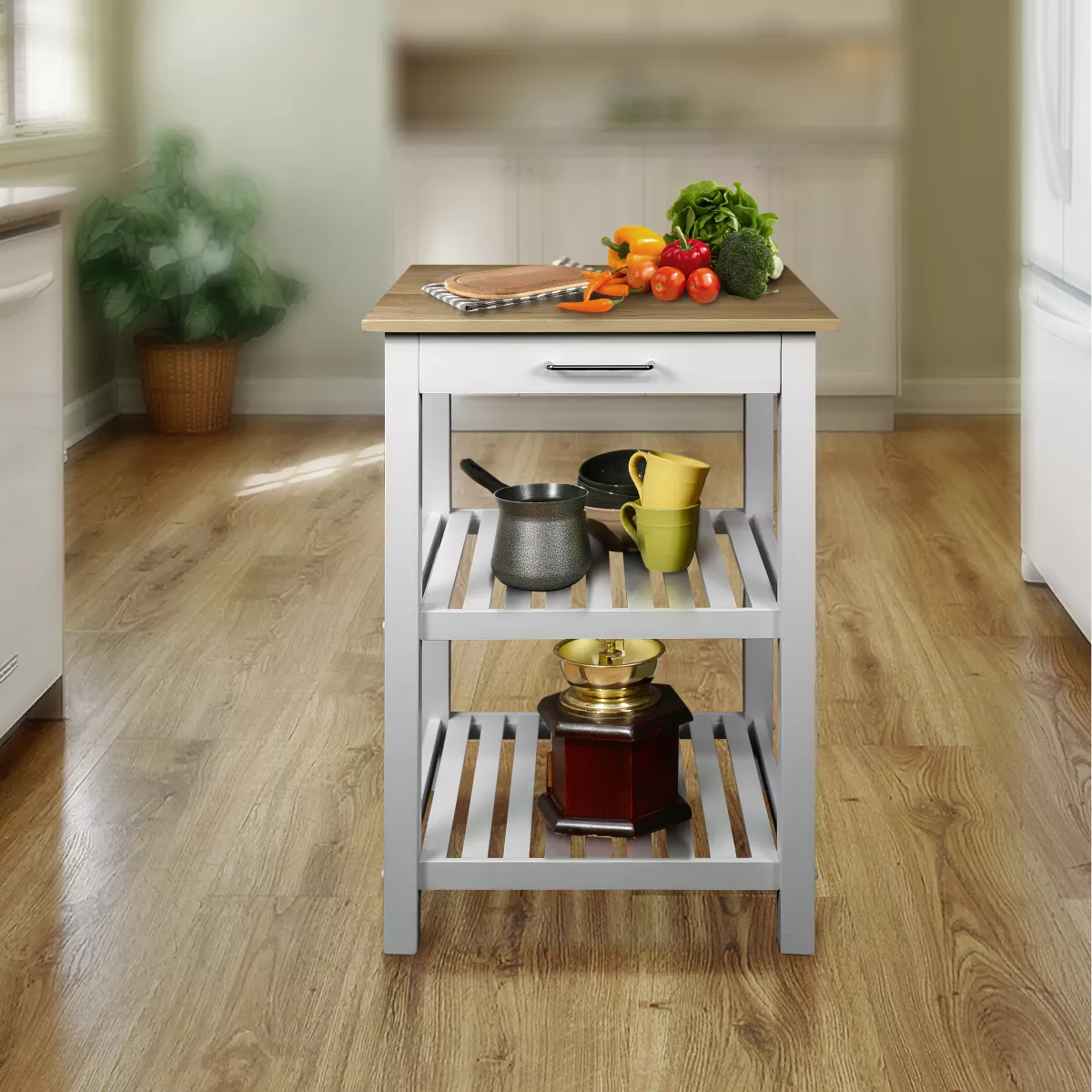 Sunrise Kitchen Island with American Maple Top White/Natural - Flora Home