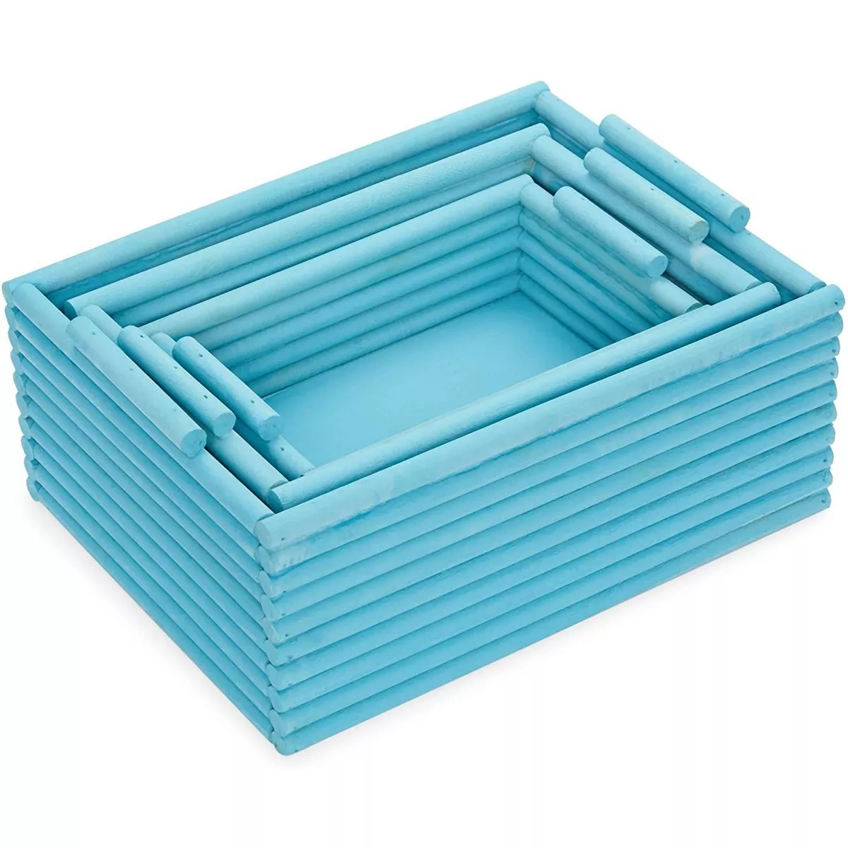 Juvale 3 Pack Wooden Crate Nesting Boxes for Storage Blue Organizers (3 Sizes)