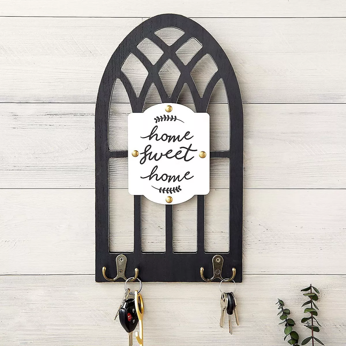 Farmlyn Creek Hanging Wood Wall Decor with Hooks, Home Sweet Home (16 x 8.7 In)
