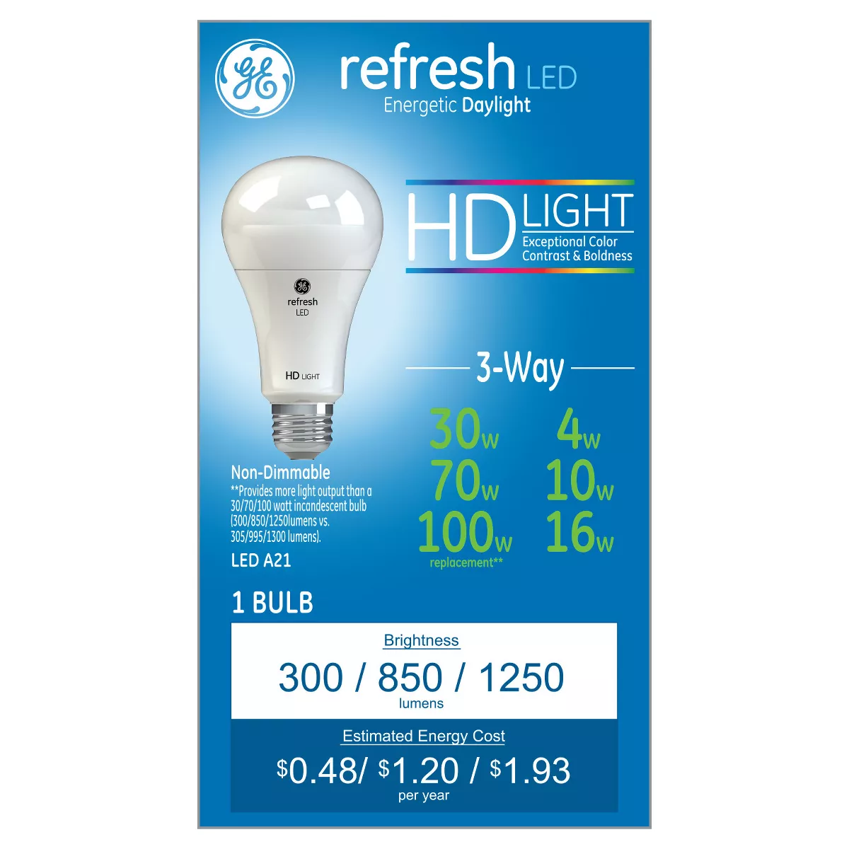 General Electric 30/70/100w Refresh Daylight Equivalent 3 Way LED HD