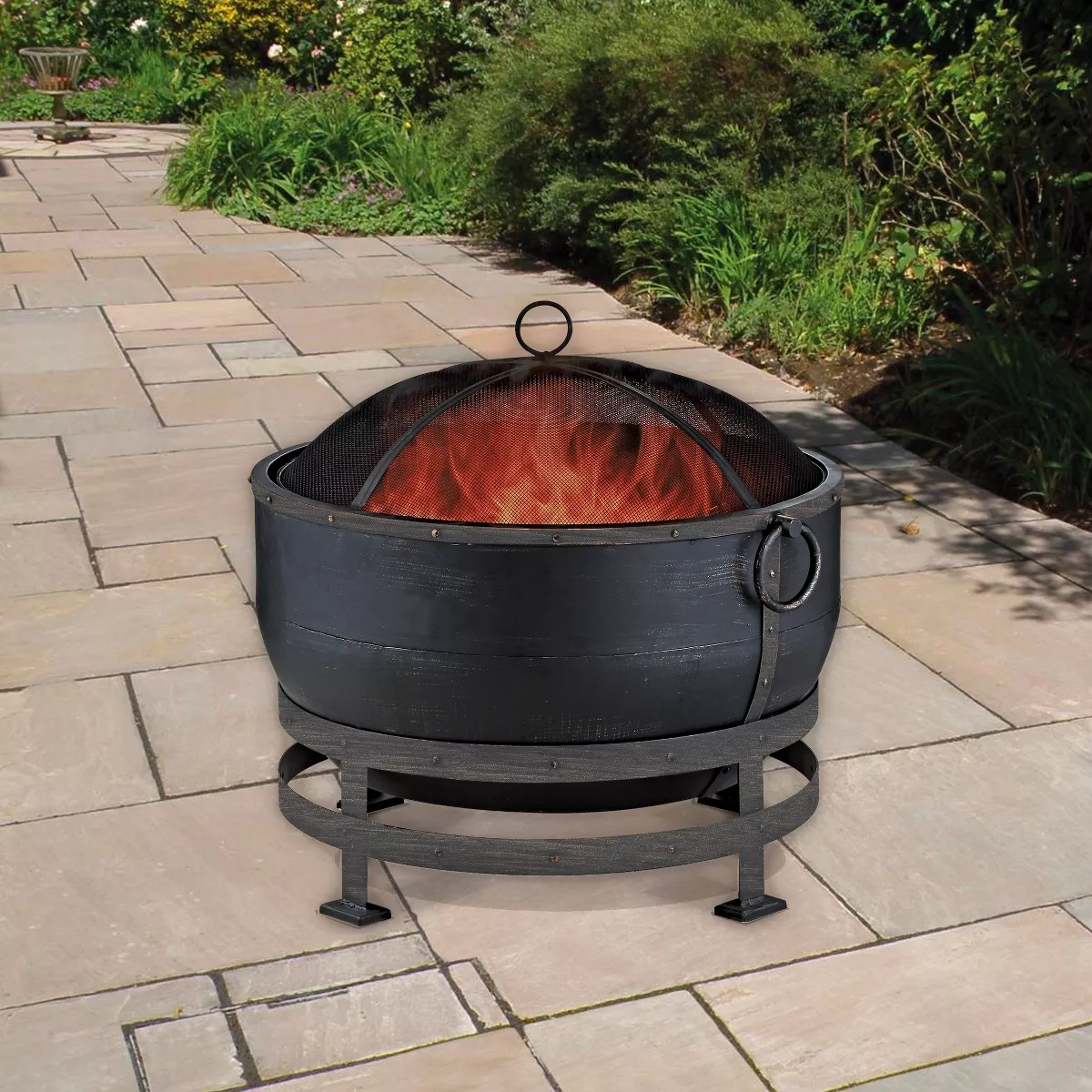 Oil Rubbed Bronze Outdoor Wood Burning Firebowl with Kettle Design - Endless Summer