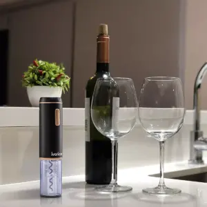 Ivation Electronic Wine Opener Gift Set – Cordless Rechargeable Wine Bottle Cork Extractor with Black & Copper Automatic Corkscrew, Hideaway Foil Cutter, Built-in Light & Lithium Battery