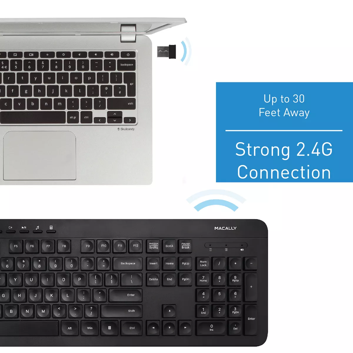 Macally RF Wireless Ergonomic 104 Key Computer Keyboard