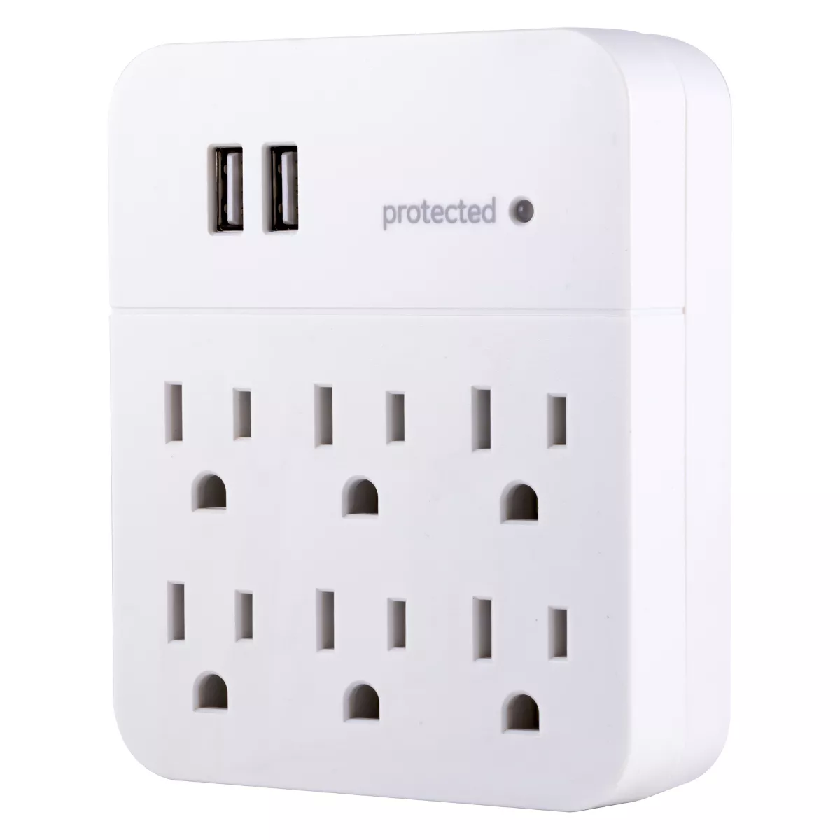General Electric 6 Outlet 2 USB Port Surge Protector Wall Tap 560 White
