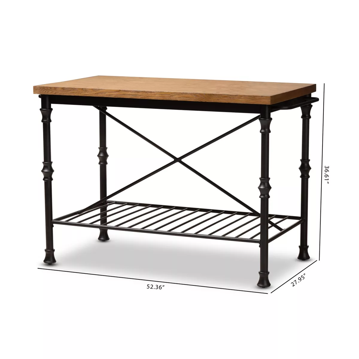 Perin Wood Finished Steel Multipurpose Kitchen Island Table Brown/Bronze - BaxtonStudio